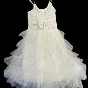 Tutu du Monde Girls Size 8 Ivory Tulle Spaghetti Strap Party Dress w/ Beaded Top
